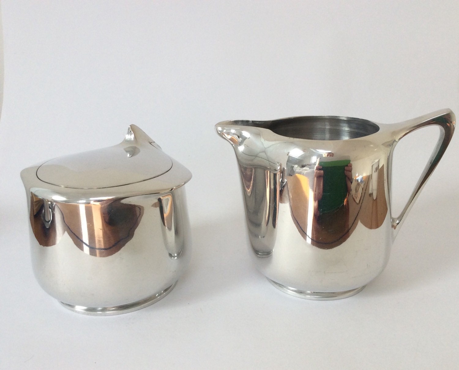 Art Deco creamer set Picquot ware sugar bowl by