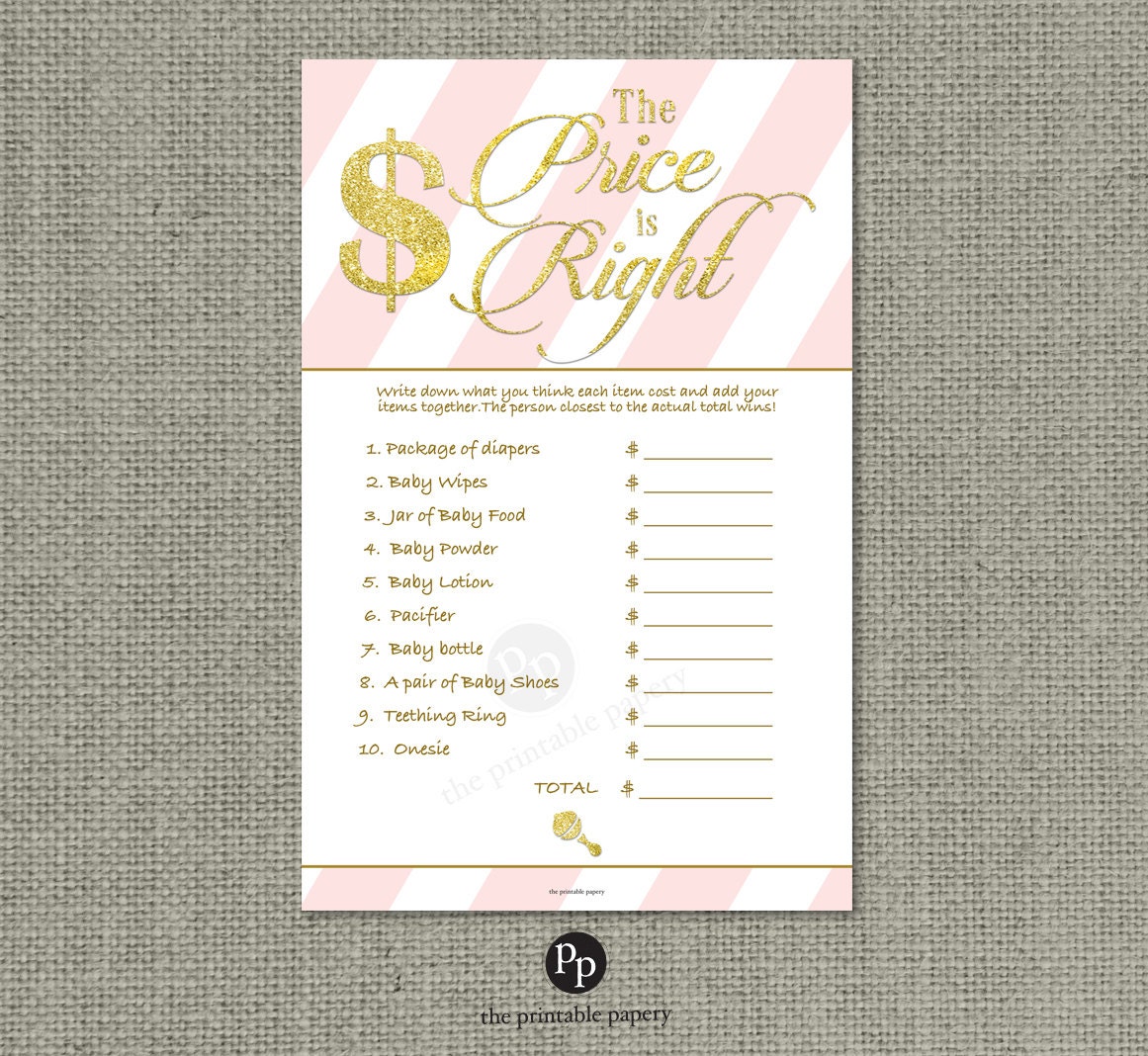 The Price is Right Shower Game Baby Shower by ThePrintablePapery