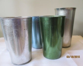Vintage Aluminum Drinking Glasses, Picnic Glasses, Tin Colored Drink glasses, Bascal Aluminum , Tumblers,