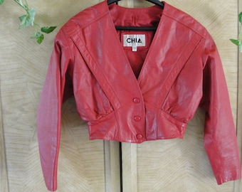 Vintage size small Chia cropped red leather jacket 90s 1990s 80s 1980s