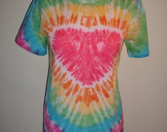 Tie dye t-shirt in a rainbow heart design for children.