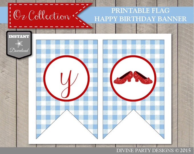 SALE INSTANT DOWNLOAD Wizard of Oz Inspired Happy Birthday Flag Banner / Printable Diy / Flag Banner / Oz Collection / Item #103