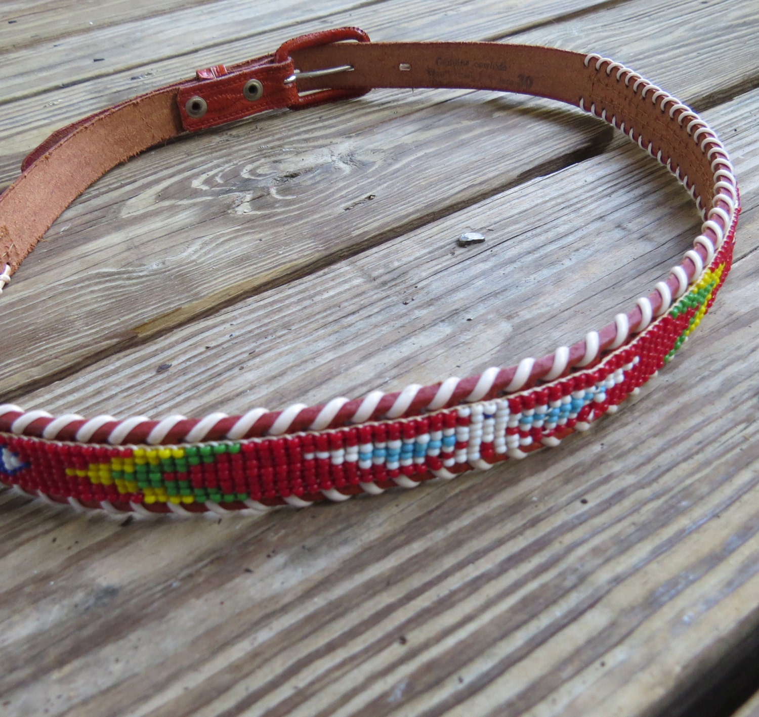 Vintage Beaded Kids Leather Western Belt by PicardsGeneralStore
