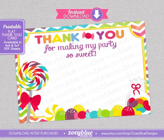 Candy Shop BLANK Thank You Card Lollipop Sweet by ZoeyBlueDesigns