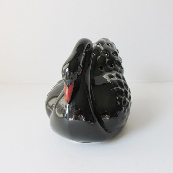 Vintage Kitsch Black Swan Vase large Flower Vase Hand