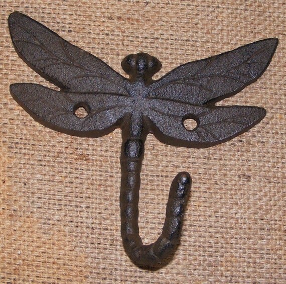 Dragonfly Cast Iron Hook Rustic Shabby by BirdiesNestAntiques