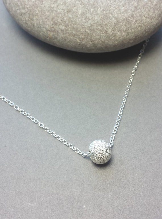 silver ball necklace/ Sterling silver glitter bead/ by karmasilver