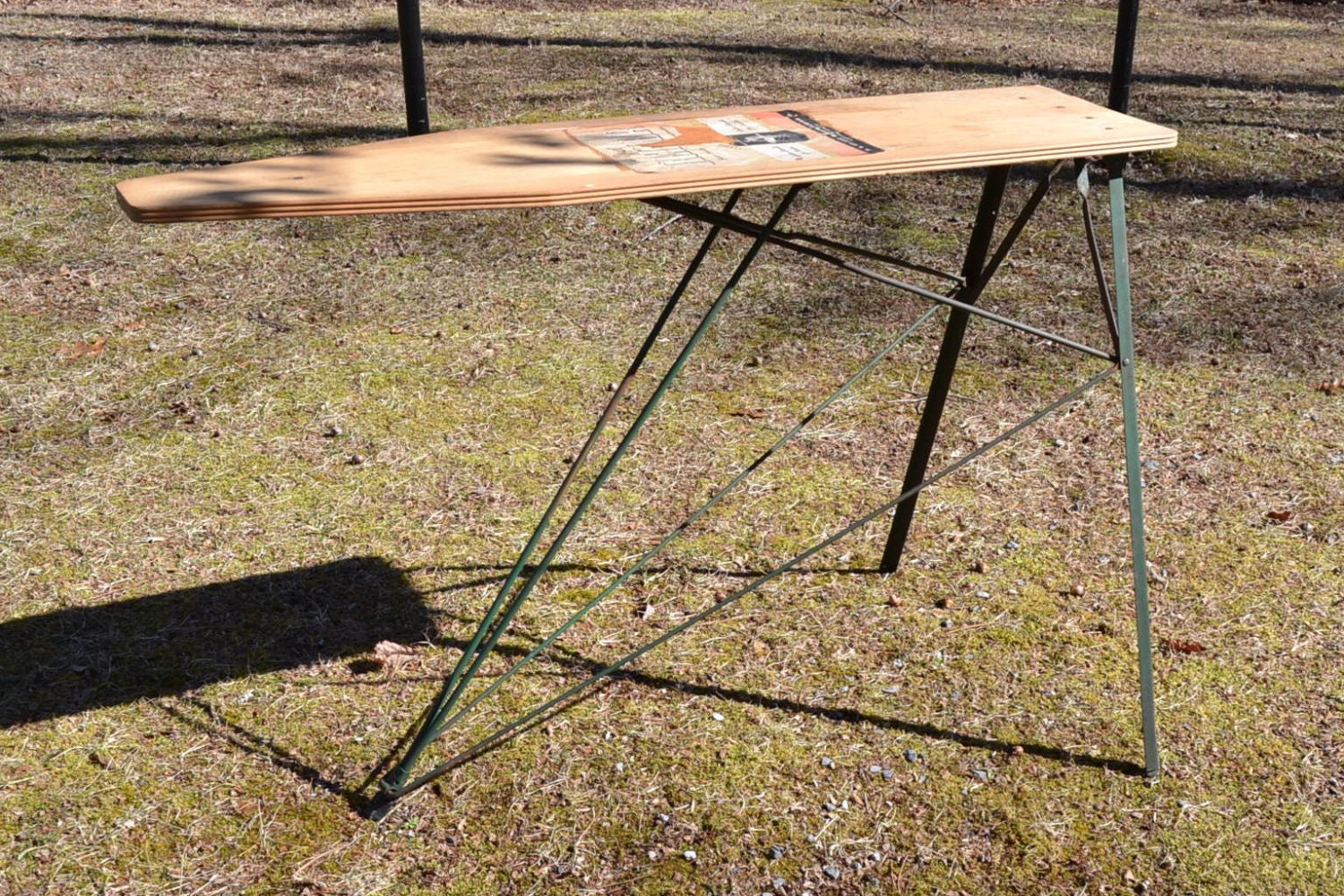 Vintage Wooden Ironing Board Metal Legs Antique Fold Up