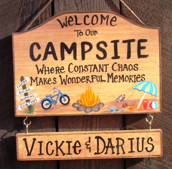 Items similar to Custom Camping Sign with Kids Chaos & Memories Bikes ...