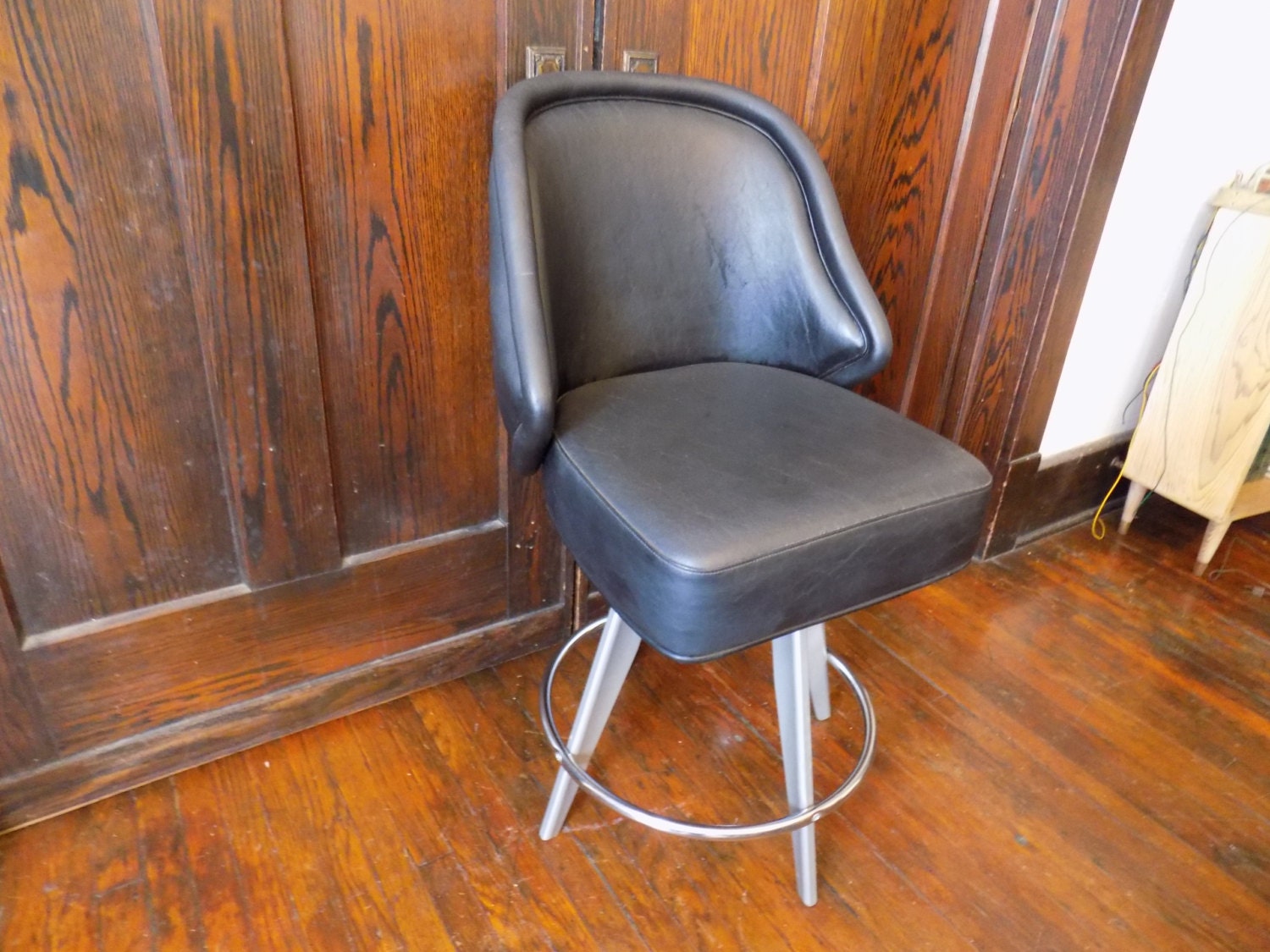 Vintage Gasser Bar Stool Swivel Chair Black Retro w/ Foot Rest