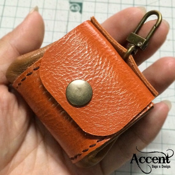 Mini coin purse with key ring Leather Key by AccentHandicraft