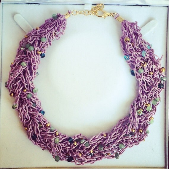 Items similar to Knitted Necklace with Beads in many colours!! on Etsy