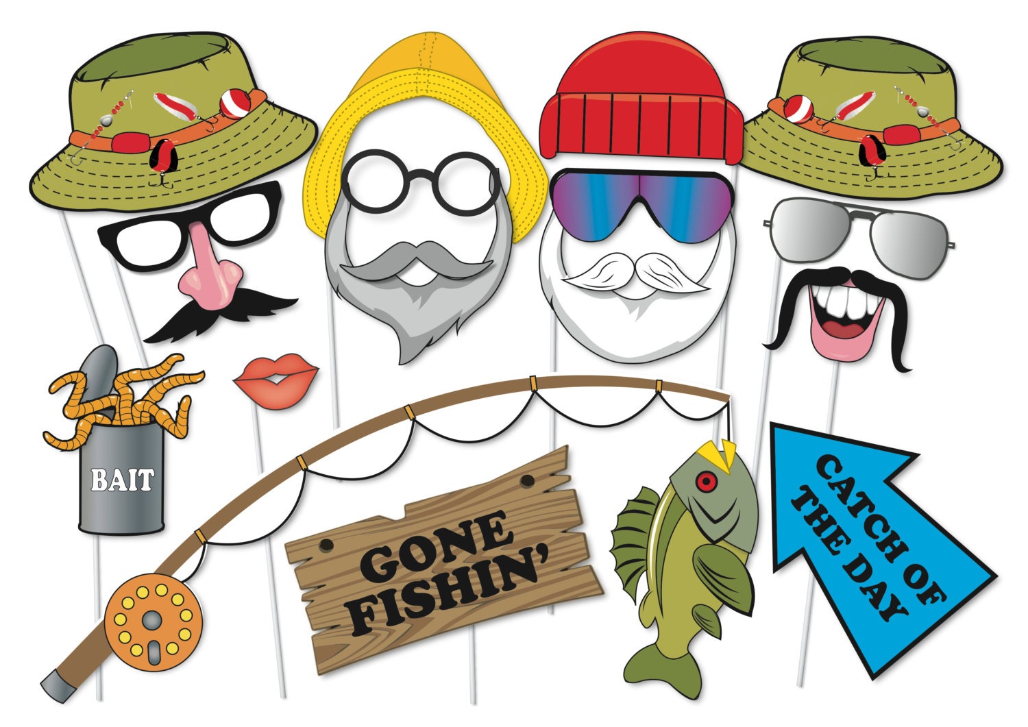 Download Fishing Photobooth Party Props Set 17 Piece PRINTABLE