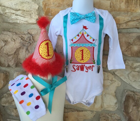 Customizable Carnival Circus Theme First Birthday Shirt Set
