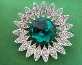 Emerald Green and Sparkles! Sara Coventry Vintage Flower Brooch/Pin, Spectacular! 1960's