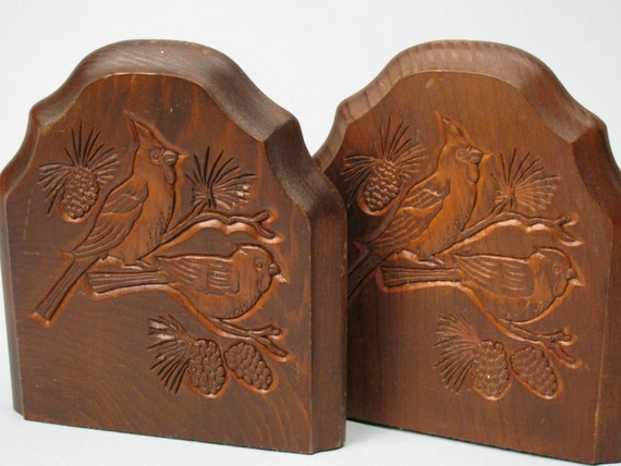 hand carved wooden bookends