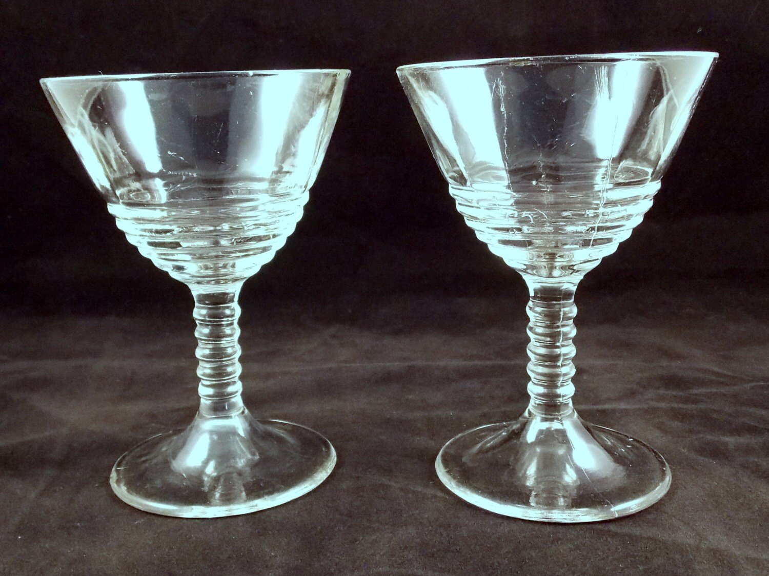 Vintage Wine Glasses Ribbed Stem Set Of 2 Free by StoneCreekResale