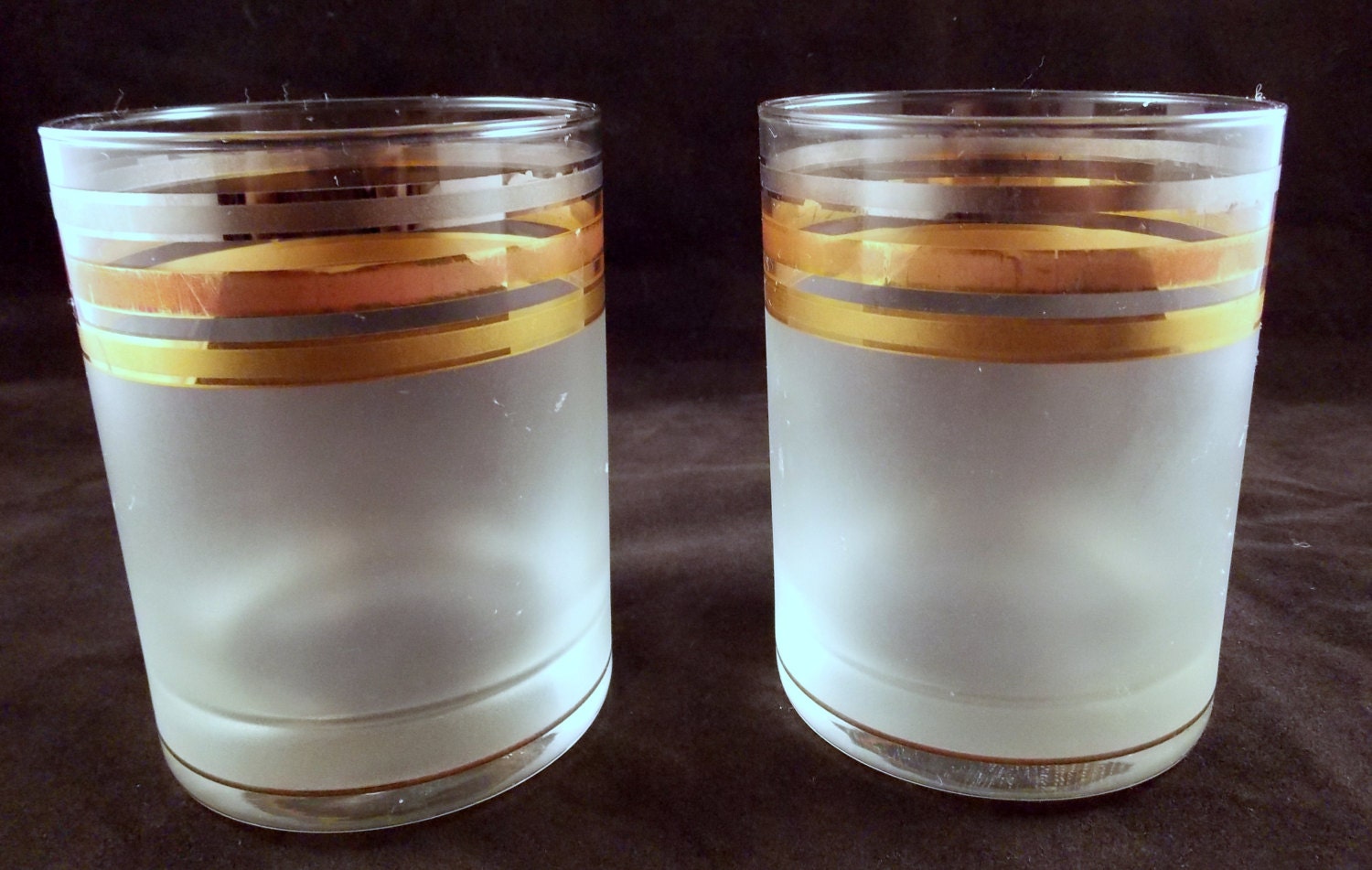 Vintage Old Fashioned Glasses Frosted Gold by StoneCreekResale