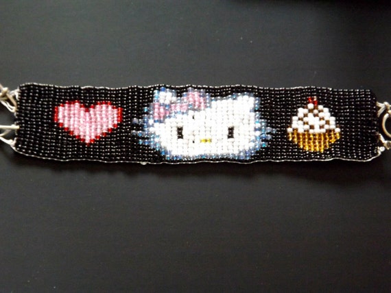 Hello Kitty Inspired Bead loom Bracelet by SplitPersona1ity