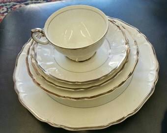 Vintage mid century modern harmony house set of china in the Silver Sonata pattern. 91 pieces Setting for 12.