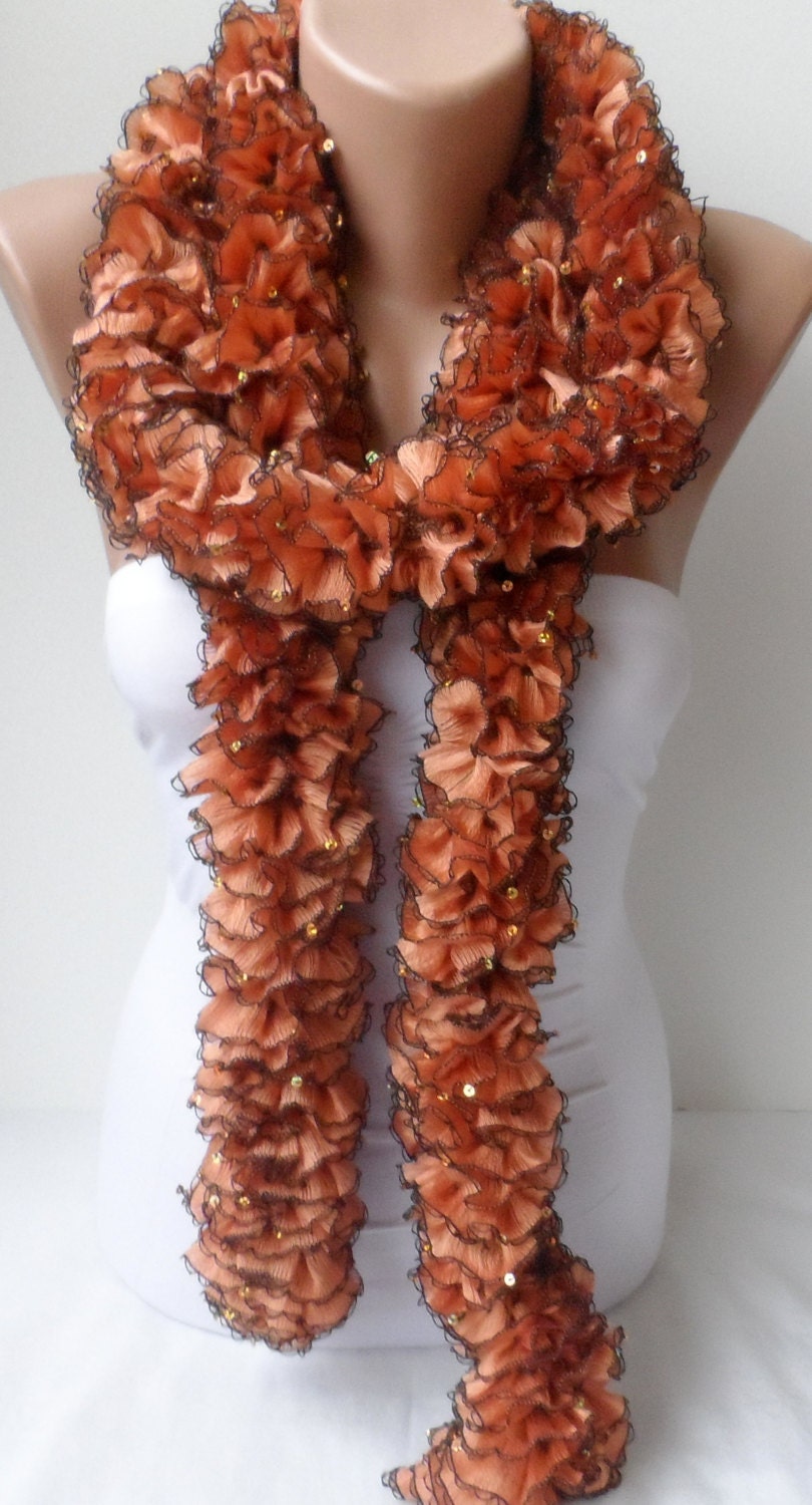 Ruffled scarf in Copper Frilly scarf Ruffle women scarves
