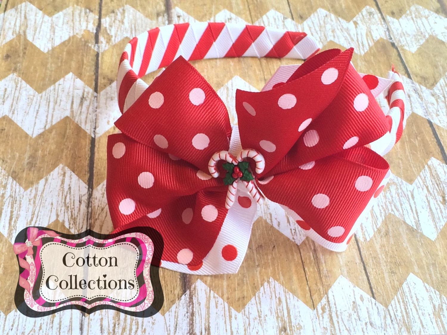 Christmas headband candy cane head band double pinwheel bow