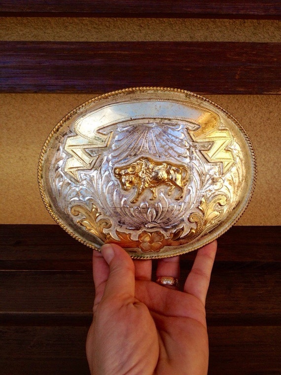 Cowboy Bull Belt Buckle Huge twotone cowboy western style