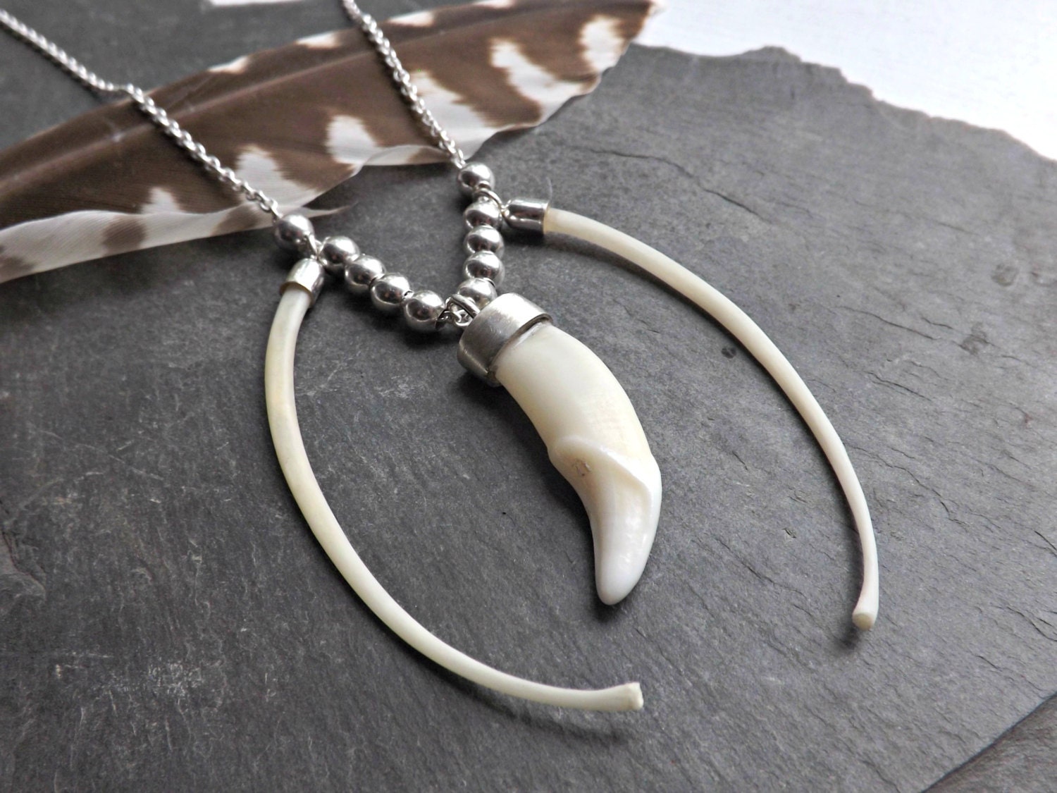 hunters necklace coyote fang snake bones necklace mens