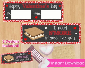 S'Mores Valentine Bag Toppers INSTANT DOWNLOAD, SMores Bag Toppers, Valentine Printable, Kids Valentine's Day Party Class School Favors