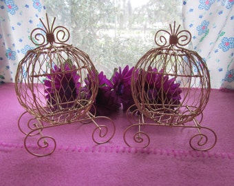 Gold Mini Cinderella Carriages (Set of 2) for Weddings or Baby Shower Decorations