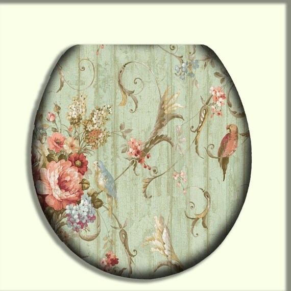 Birds on Reclaimed Wood Toilet Seat by CityDwellersBoutique