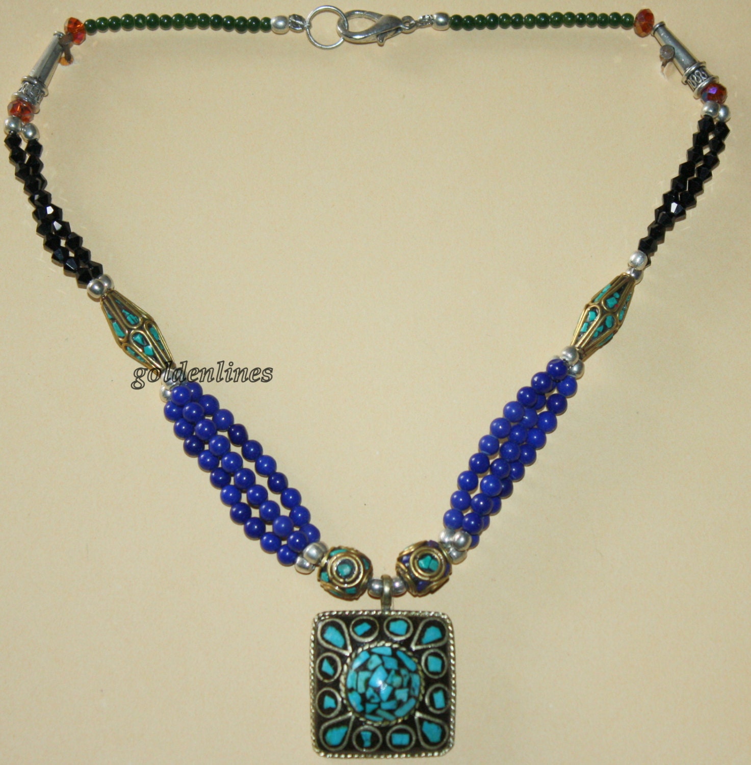 Tibetan Nepalese onyx Turquoise Necklace 21 inches by goldenlines