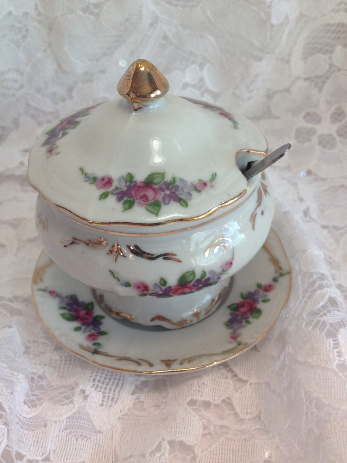 Vintage Japan Made Mustard Pot, Jam Jar, Condiment Jar with Underplate