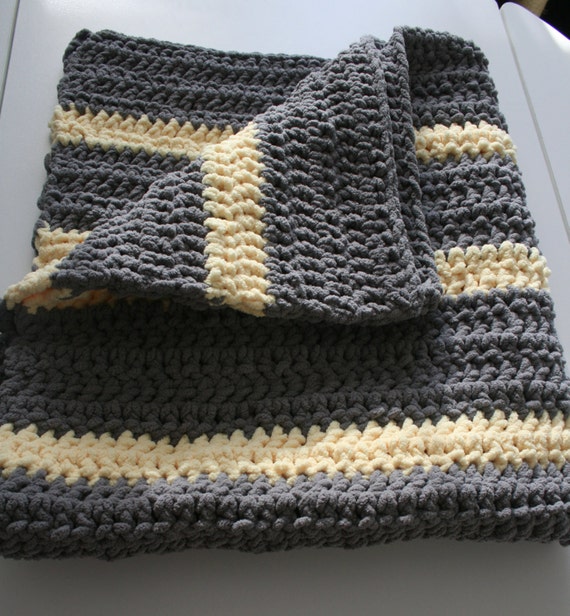Grey and Yellow Baby Blanket by NeedleandtheWeaveage on Etsy