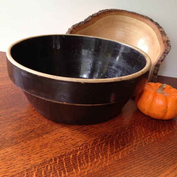 Items similar to Antique Brown Salt Glazed Pottery Mixing Bowl on Etsy