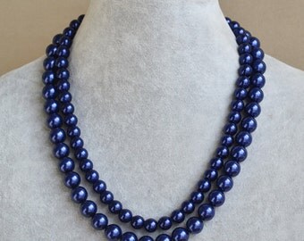 navy Pearl Necklace,2 Strands Necklace,Wedding Necklace,navy pearl necklace.Pearl Jewelry,Bridesmaid Jewelry,Wedding Party