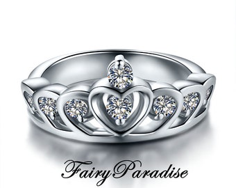 Accent Tiara Ring, Princess Crown Ring, Princess Ring, Silver Crown Promise Rings, Princess Crown Engagement Ring Sterling Silver Tiara Ring