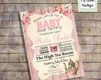 Baby Shower Tea party invitation shower high tea party invite rustic ...