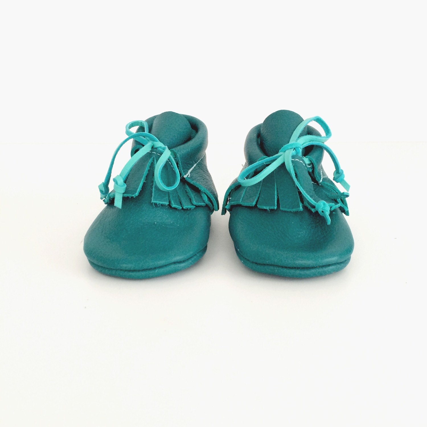 baby moccasins booties / green-teal leather
