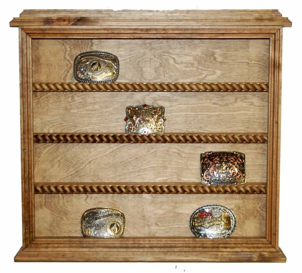 20 Buckle Rustic Western Buckle Display with Stained Birch