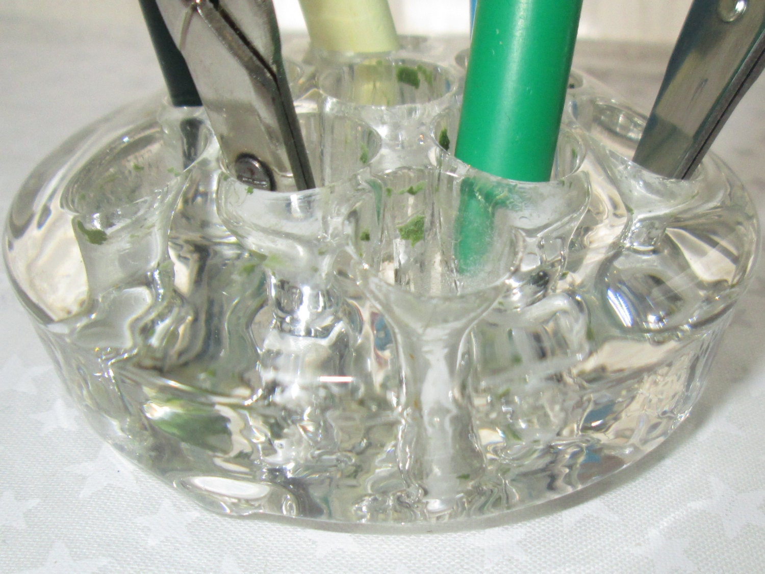 Vintage Clear Art Glass Frog Flower Vase Arranger