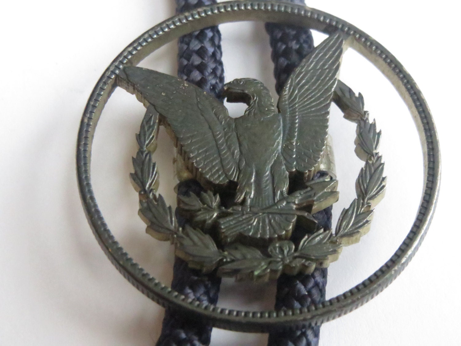 Military Bolo Tie Handcrafted Pewter Tone Patriotic Eagle