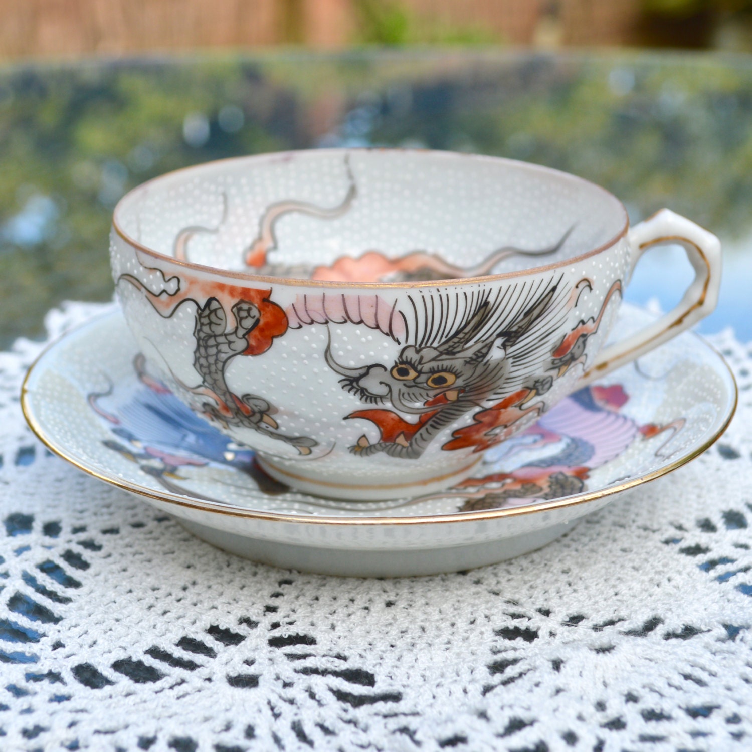 Japanese Fine Eggshell Porcelain Tea Cup and Saucer Duo Hand