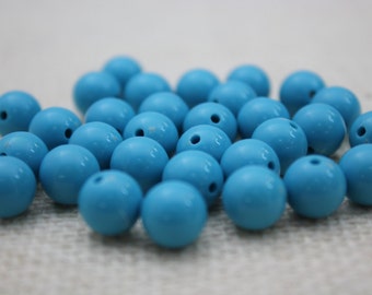 Vintage Turquoise Lucite 10mm Round Beads (30 Pieces)