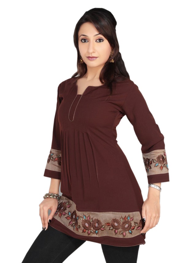Items similar to Colorful Brown Tunic With Elegant Embroidering Work on ...