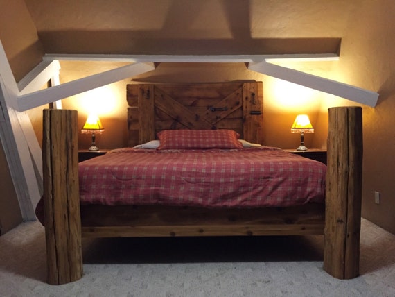 Authentic Rustic Barn Wood King Size Bed Frame and Headboard