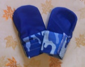 Blue Camo Lightweight  Waterproof Teething Mittens - For finger biting babies - velcro cuff