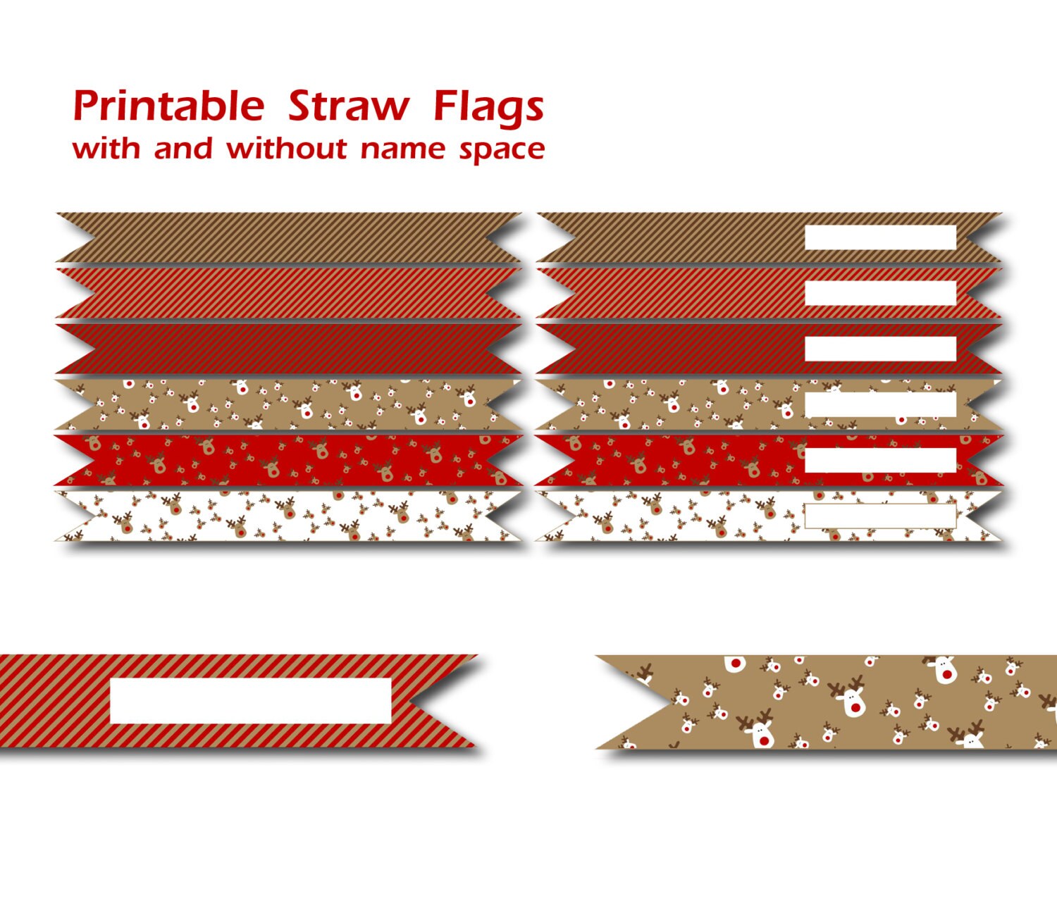 Printable Straw Flags Christmas Reindeer DIY Printable Party