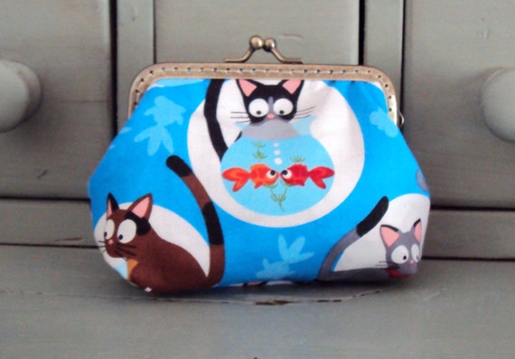 Cat purse blue coin purse novelty cat purse cat lovers by Tresgats