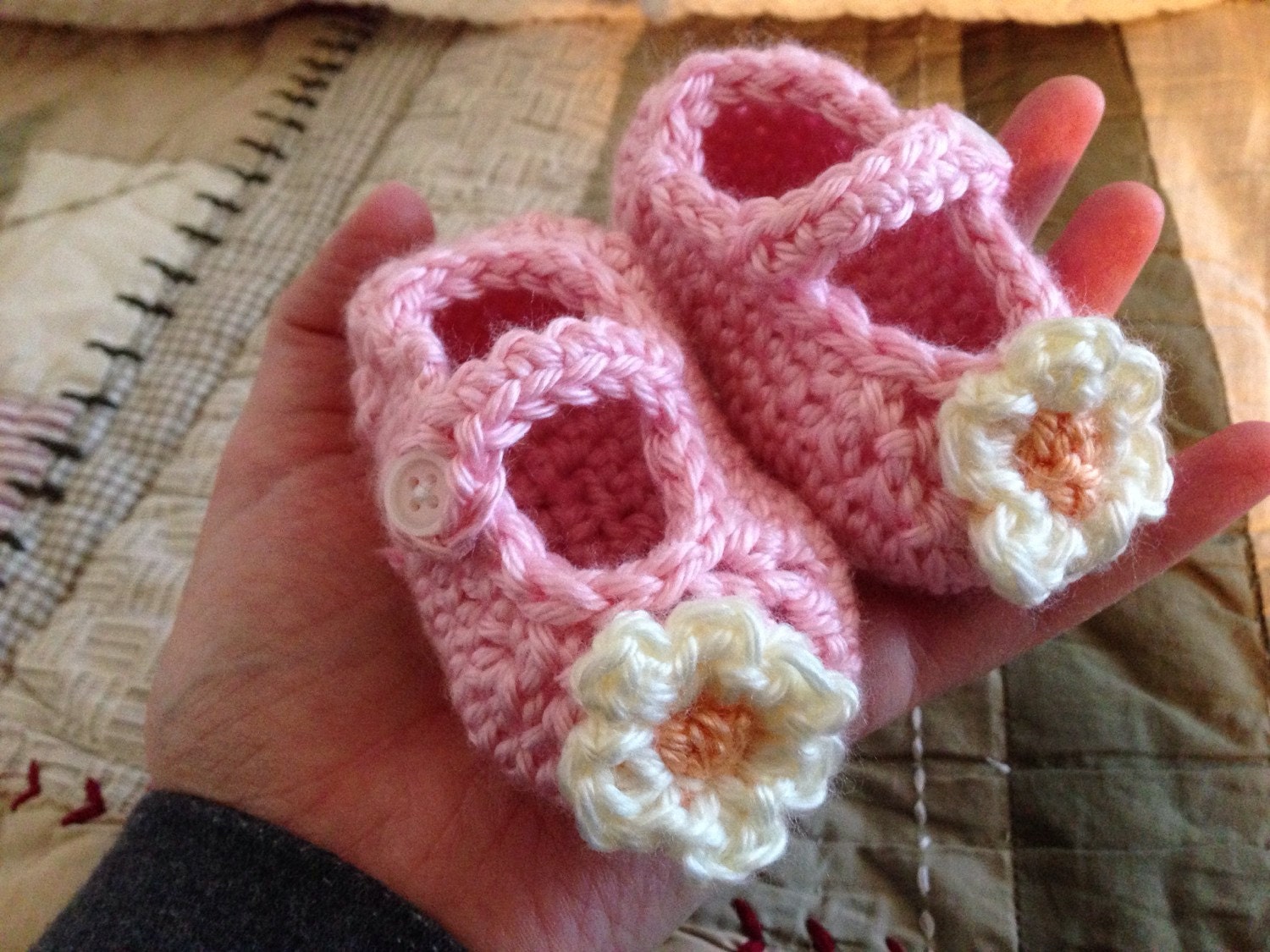 Baby Slippers with Button crocheted by BittyGifts on Etsy